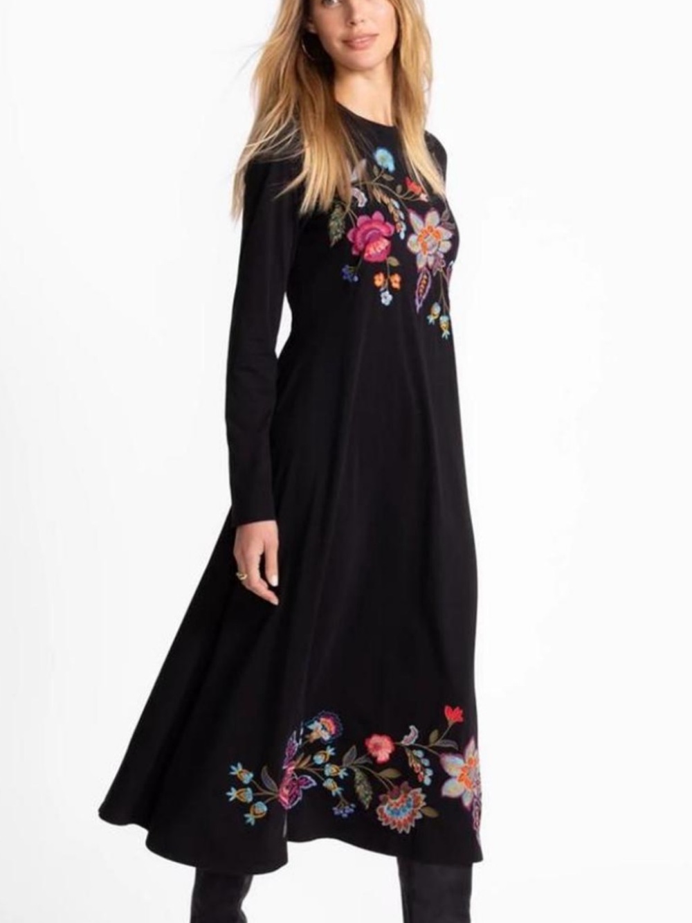 Johnny Was Black Crewneck Swing Dress PL NWT